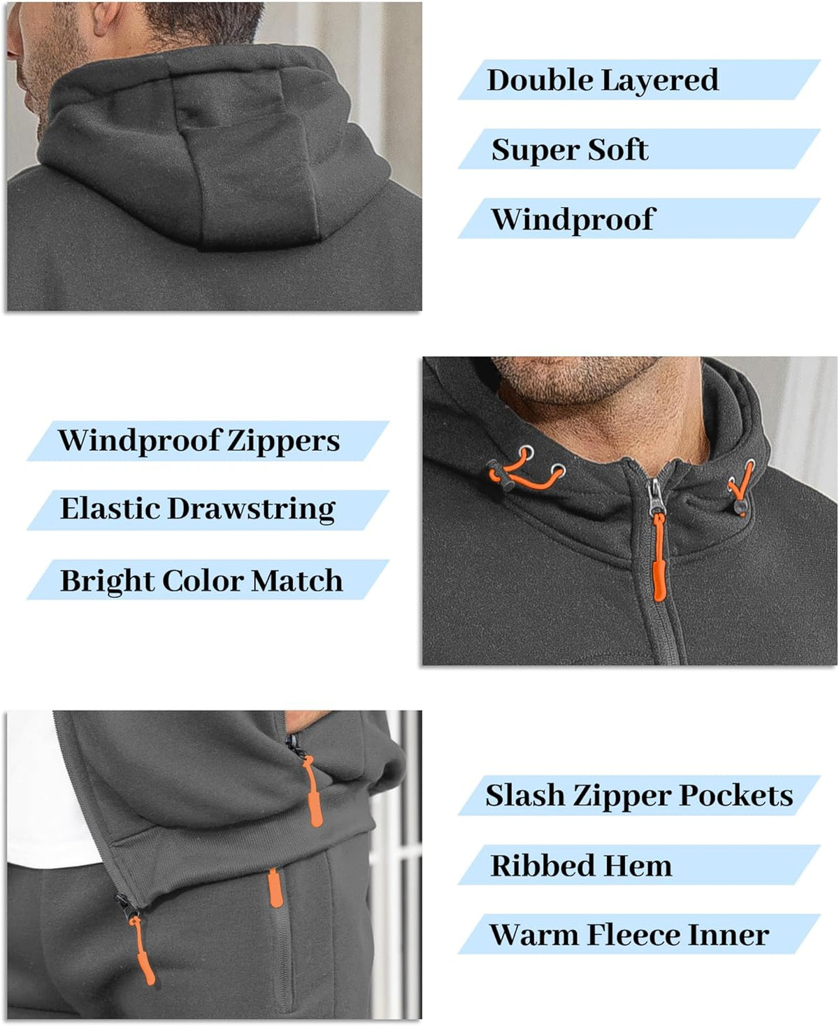 Heren Trainingspak Set met Pullover en Broek Elastisch Ademend Sportkleding Loungewear Zwart Grijs Comfort | Sansoti