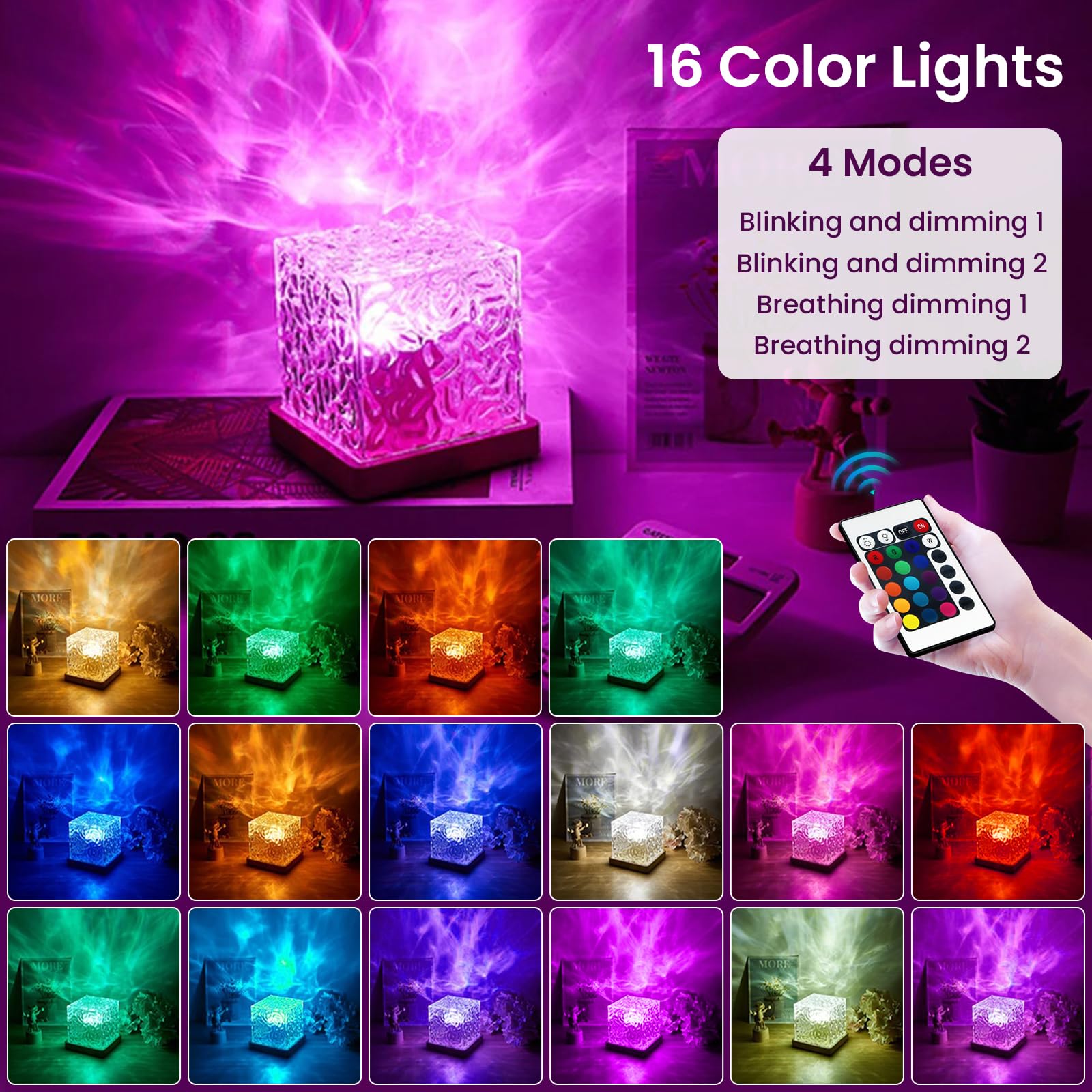 Ocean Wave Projector Lamp with Northern Lights Effect 16 Colors Remote Control Natural Wood Finish | Sansoti