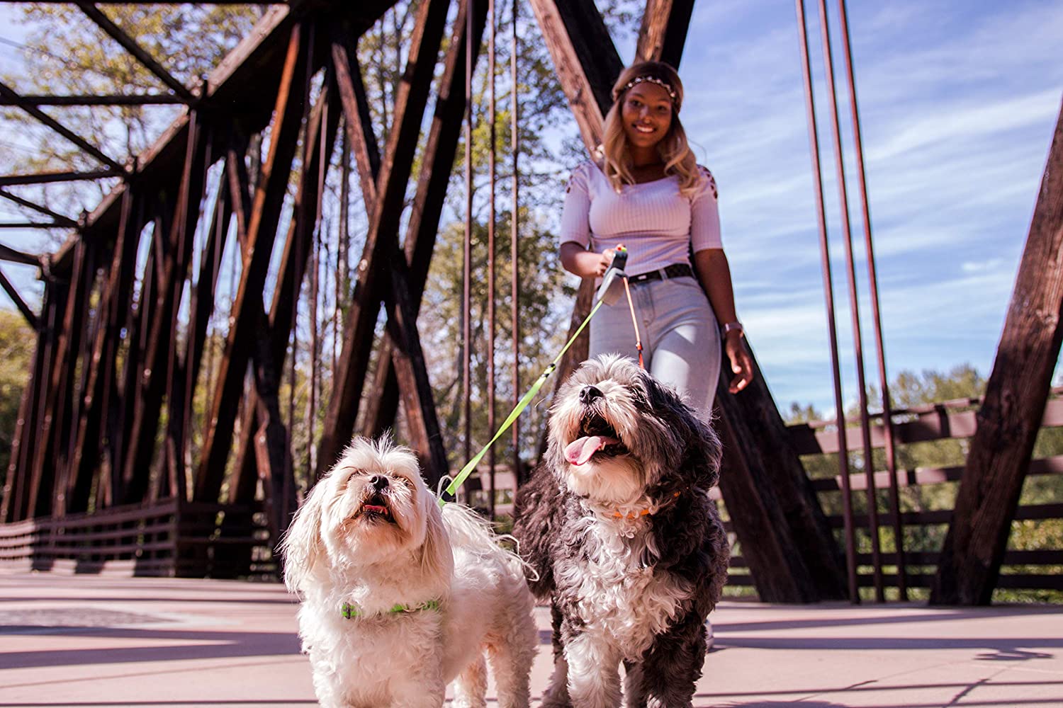 Hondenriem voor Twee Honden met 360° Antiklit Systeem 3 Meter Reflecterend | Sansoti