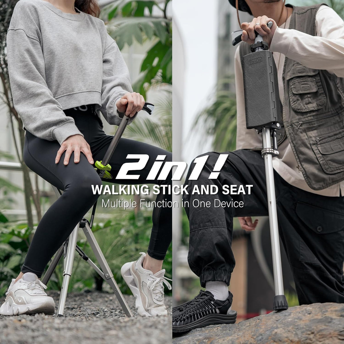 Walking Stick with Foldable Seat 85cm Aluminum Adjustable for Trekking Outdoor Walking Rest Support | Sansoti