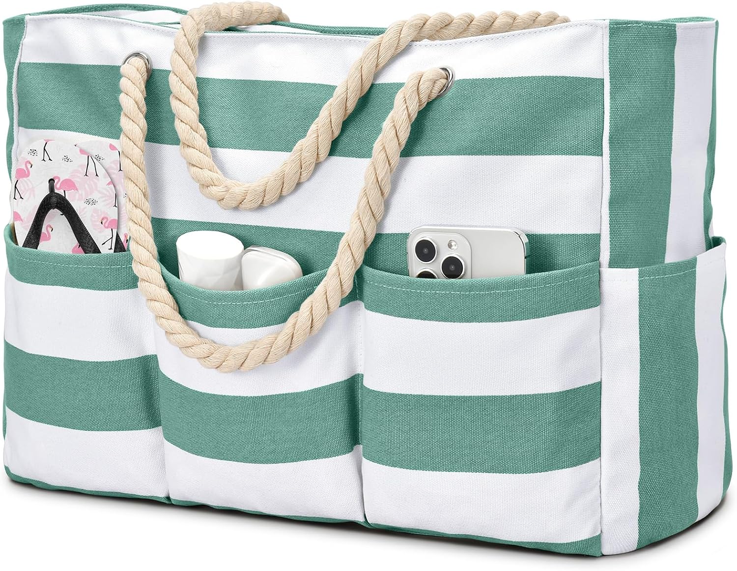 Strandtas XXL Canvas met Rits Waterdicht 7 Vakken Zandvrij Zwembadtas Reistas Shopper Schoudertas voor Vakantie | Sansoti