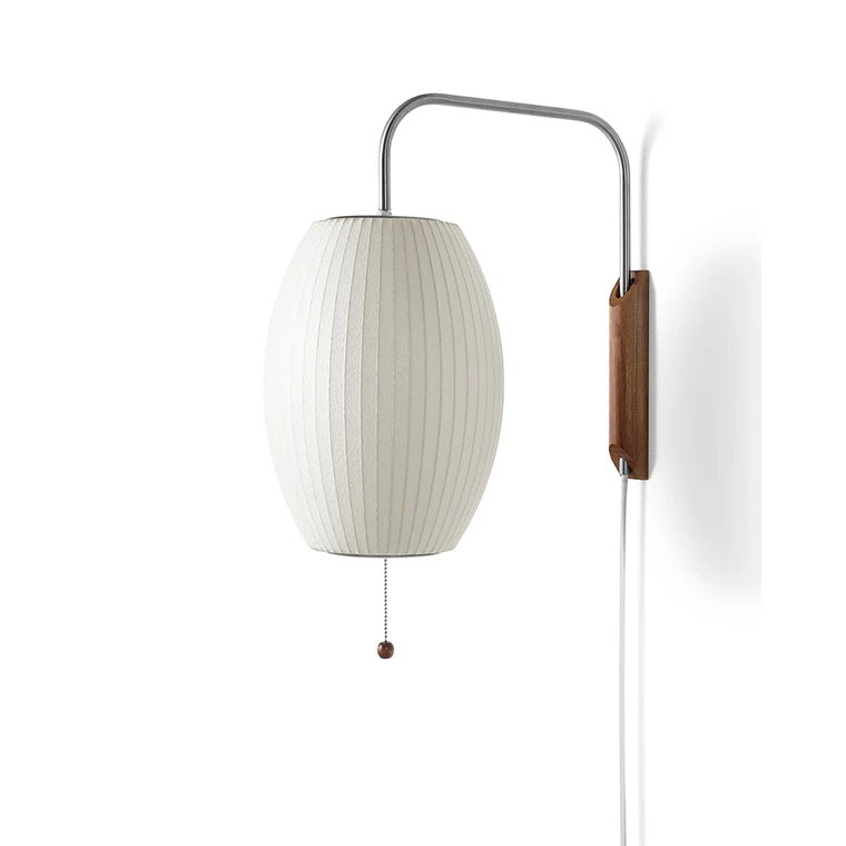 Wandlamp Zijden Kap Walnoot Metaal Wit Woonkamer Slaapkamer | Sansoti