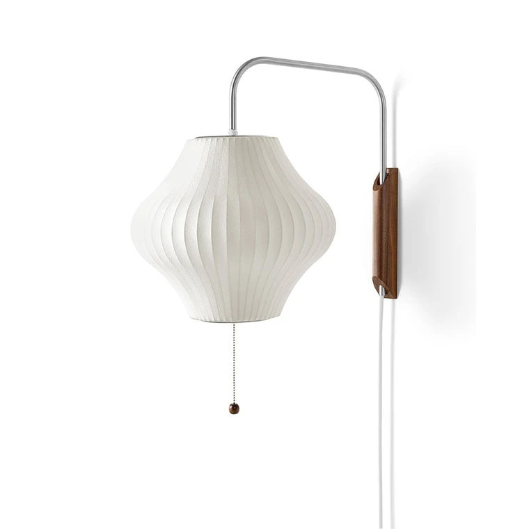 Wandlamp Zijden Kap Walnoot Metaal Wit Woonkamer Slaapkamer | Sansoti
