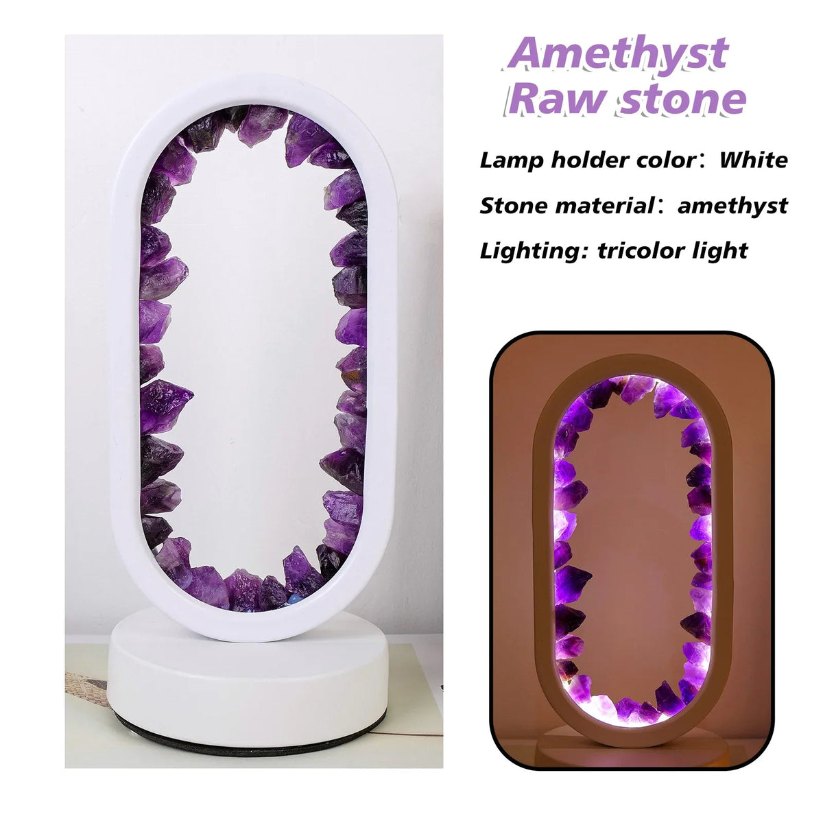 Handgemaakte Edelsteenlamp Amethist Celestiet Kristal Sfeerverlichting Ontspanning Meditatie Yoga Slaapkamer | Sansoti