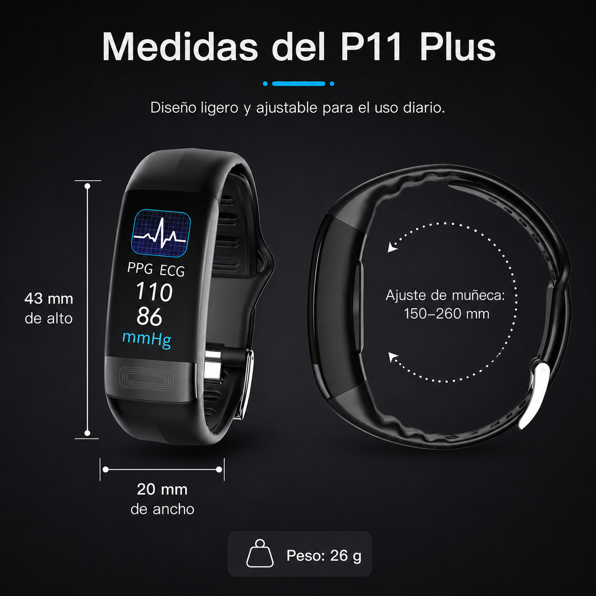 Bracelet de santé avec électrocardiogramme, cardiofréquencemètre, tensiomètre, SpO2, suivi du sommeil, étanche IP67, montre connectée de fitness | Sansoti
