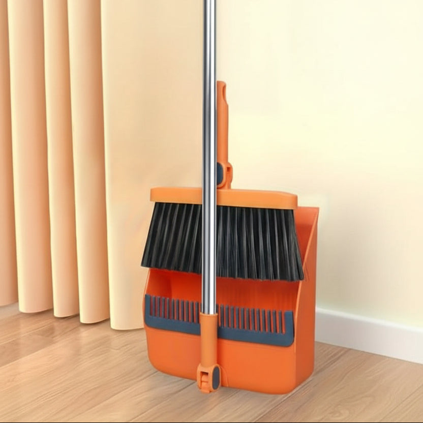 Ensemble balai et pelle avec long manche de 124 cm, outil de nettoyage ergonomique, rangement vertical pour la maison | Sansoti