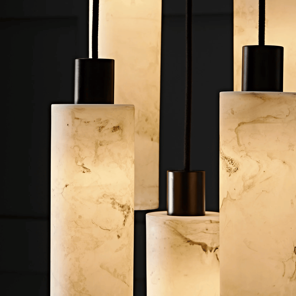 Cilindervormige Hanglamp Natuursteen Zwart Bruin Sfeerlicht voor Eetkamer Slaapkamer Studeerkamer Woonkamer | Sansoti