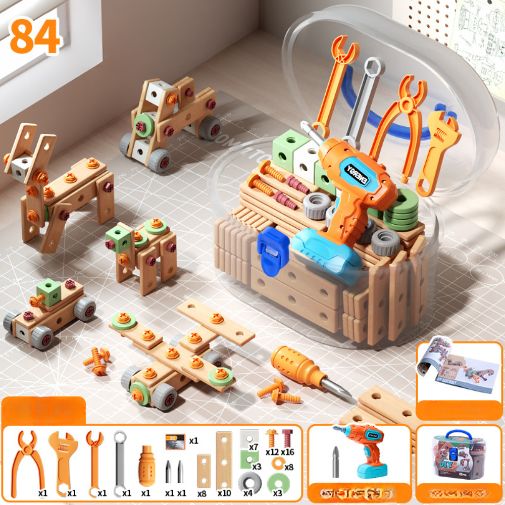 Houten Speelgoed Gereedschapsset voor Kinderen Constructieset met Koffer & Accessoires | Sansoti