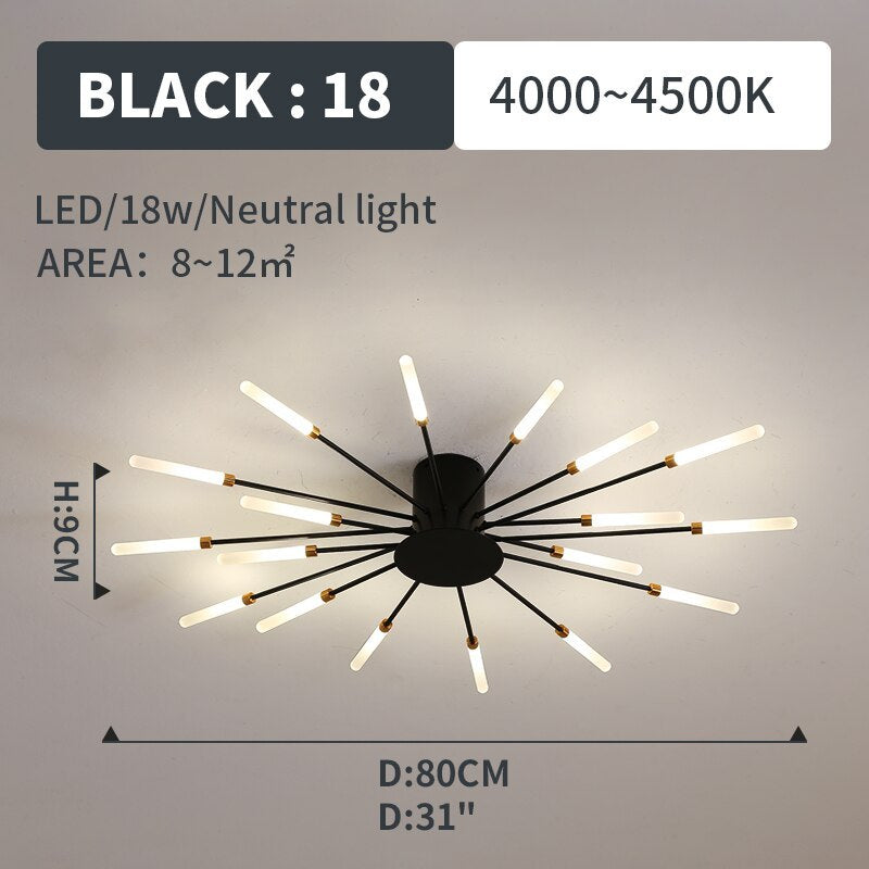 LED Flush-Mount Ceiling Light Firework Starburst Design Metal Acrylic Living Room Bedroom Black Gold Modern | Sansoti
