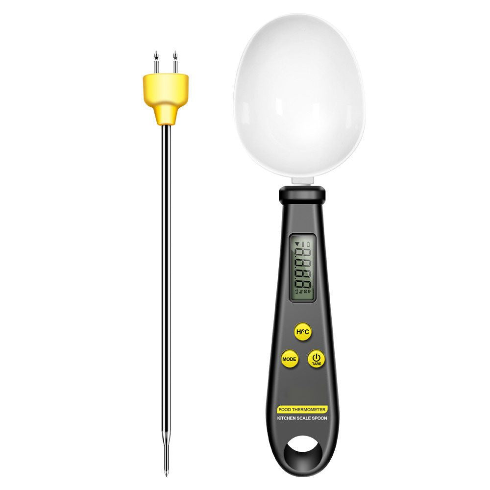 Cuillère-balance de cuisine numérique de précision 500 g avec thermomètre, blanche et noire, pour cuisiner, pâtisser et mesurer | Sansoti