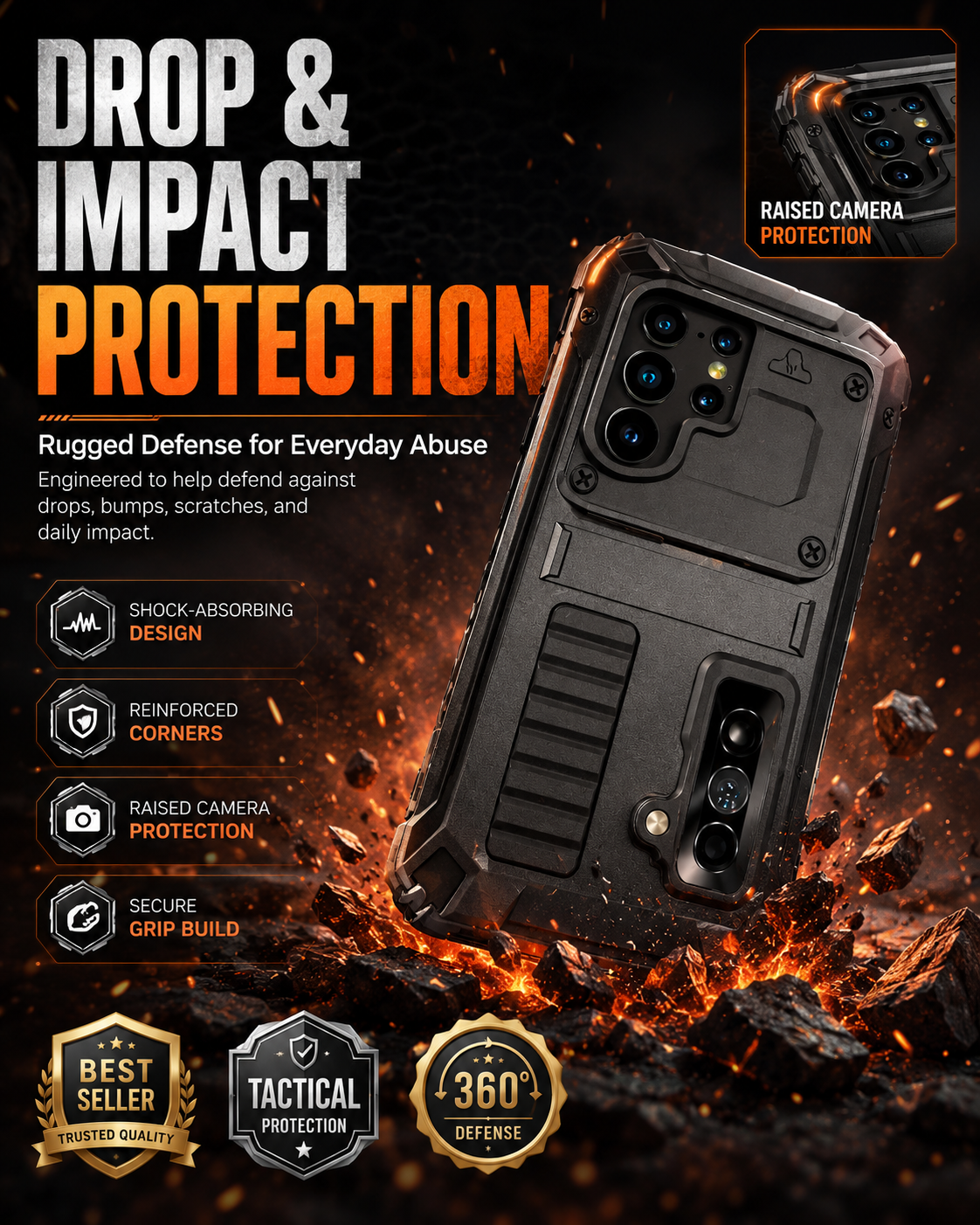 Telefoonhoesje Aluminium met Geïntegreerde Schermbescherming Standaard Beschermhoes Shockproof voor Smartphone | Sansoti