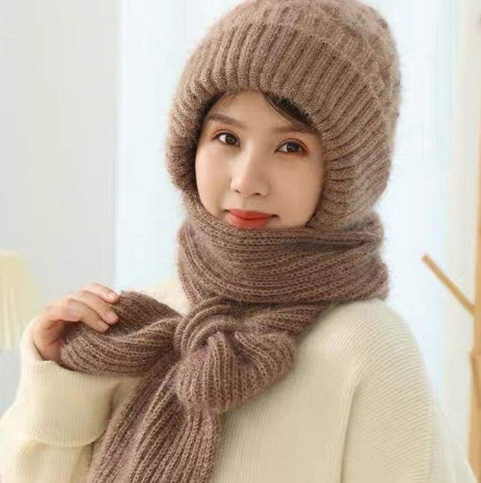 Wintermütze mit Gesichts- und Ohrwärmern Fleece-gefüttert Winddicht Gestrickt Unisex-Winteraccessoire | Sansoti