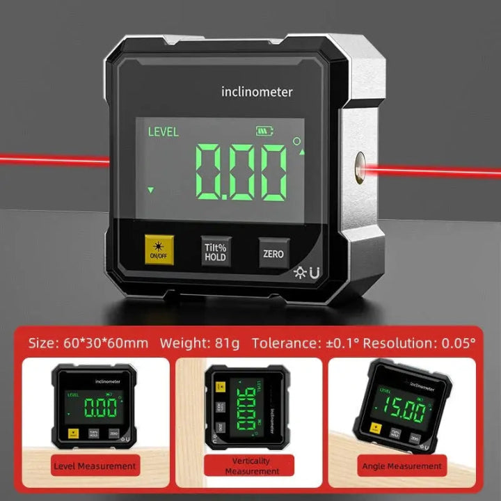 Digitale Hoekmeter Laser Aluminium USB Oplaadbaar Magnetische Voet Waterpas Loodlijn Sloophamer Niveau Meter Bouwgereedschap | Sansoti