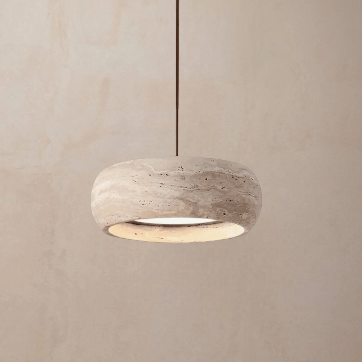 Pendant Light Travertine Natural Stone Cylinder Warm Light Modern Adjustable Cord Dining Table Kitchen Island Living Room | Sansoti