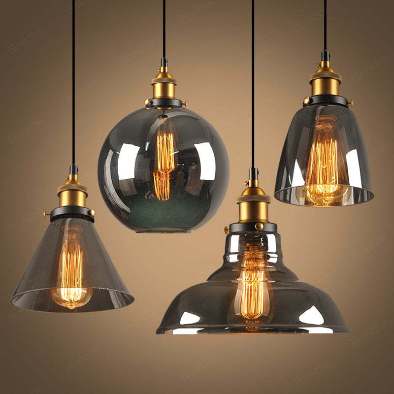 Industriële Glazen Hanglamp Metaal E27 Verstelbaar Snoer Transparant Amber Rookgrijs Binnenverlichting | Sansoti