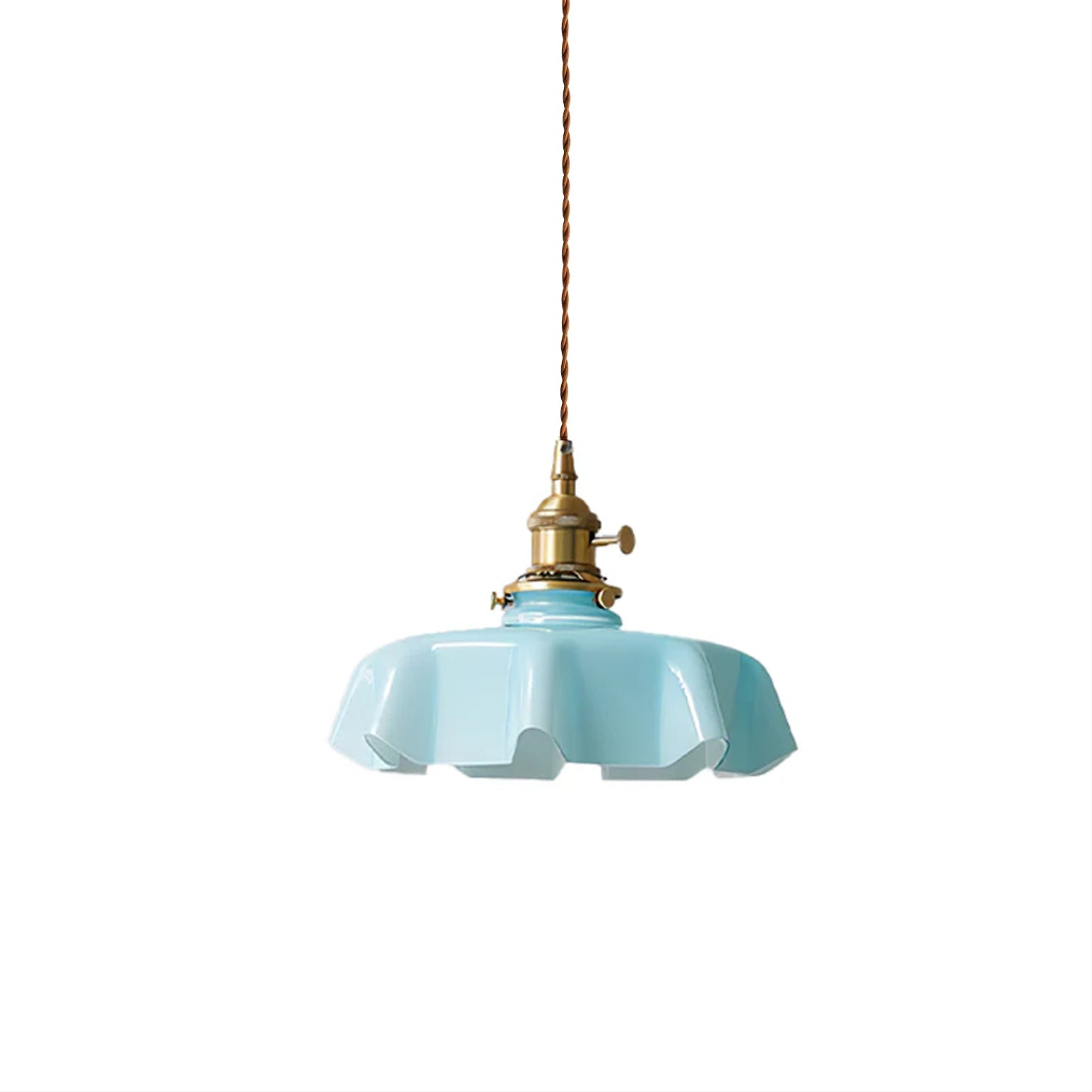Geplooide Glazen Hanglamp met Messing Armatuur — Vintage Franse Stijl in Wit, Beige, Roze of Blauw — Verstelbare Kabel 150 cm | Sansoti