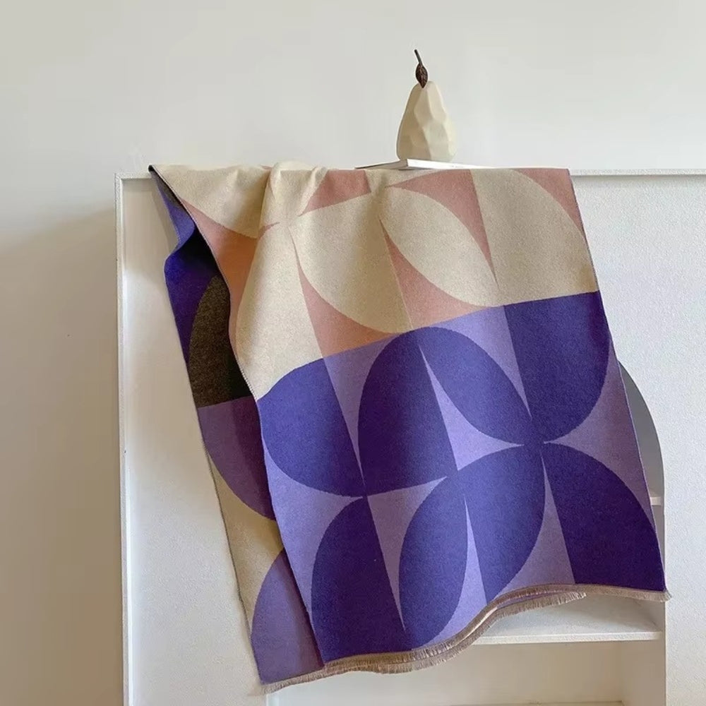 Omkeerbare Sjaal met Geometrisch Blokdesign Warm Zachte Microvezel Poncho voor Herfst en Winter | Sansoti