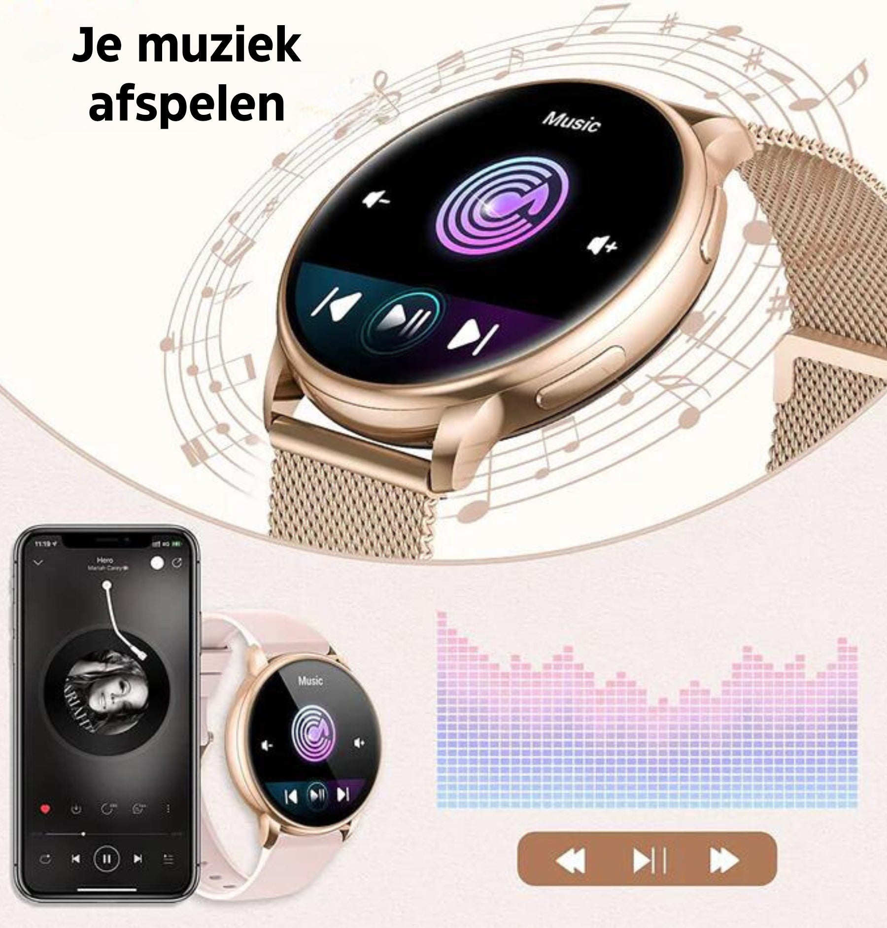 Smartwatch Dames met Hartslagmeter en Belfunctie — Fitness Tracker Bluetooth Stappenteller Slaapmonitoring Bloedzuurstofmeting | Sansoti