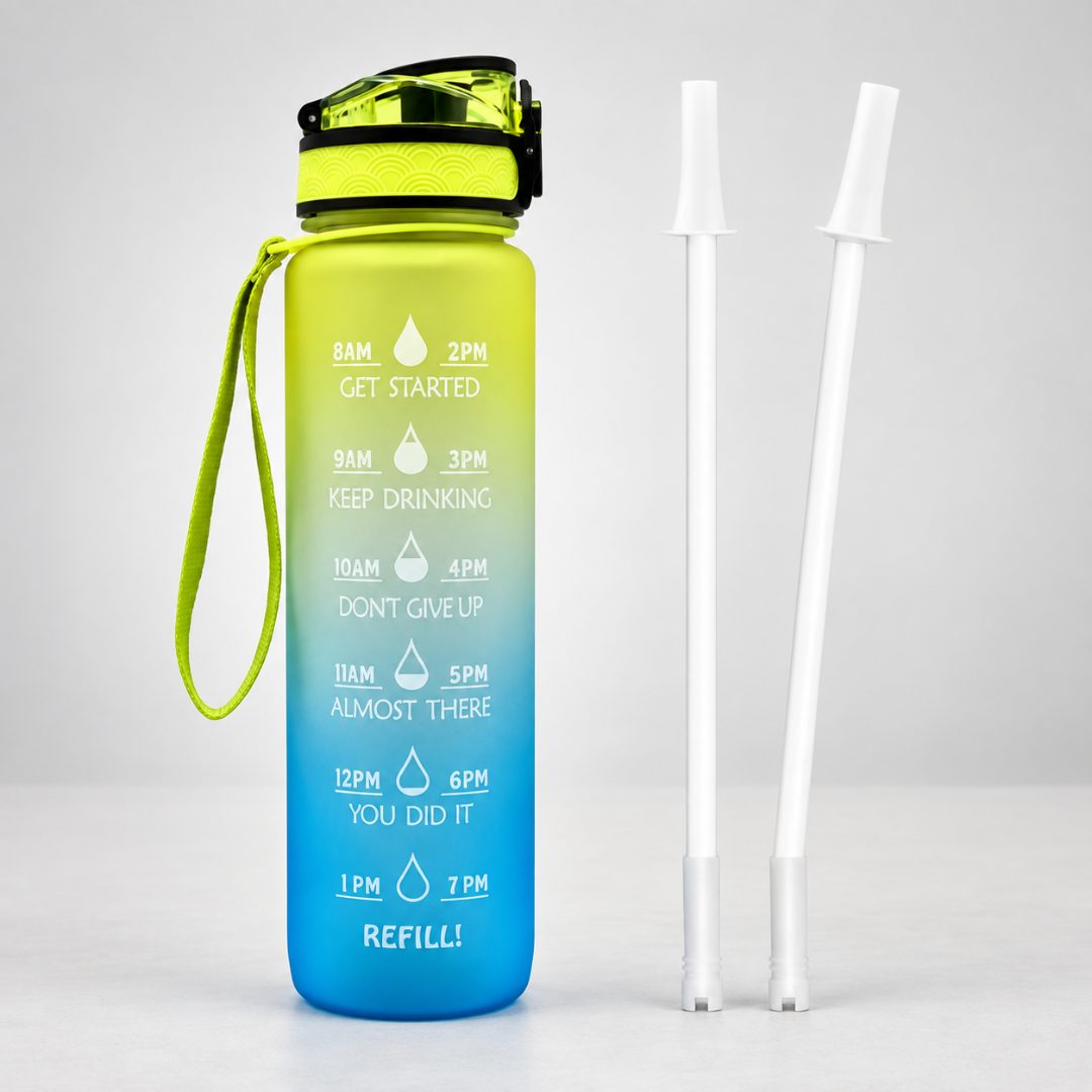 Trinkflasche mit Zeitmarkierungen 1000ml, Motivation zur Flüssigkeitsaufnahme, BPA-frei, Sport, Fitness, Flüssigkeitsversorgung, Zeitplan, täglich | Sansoti