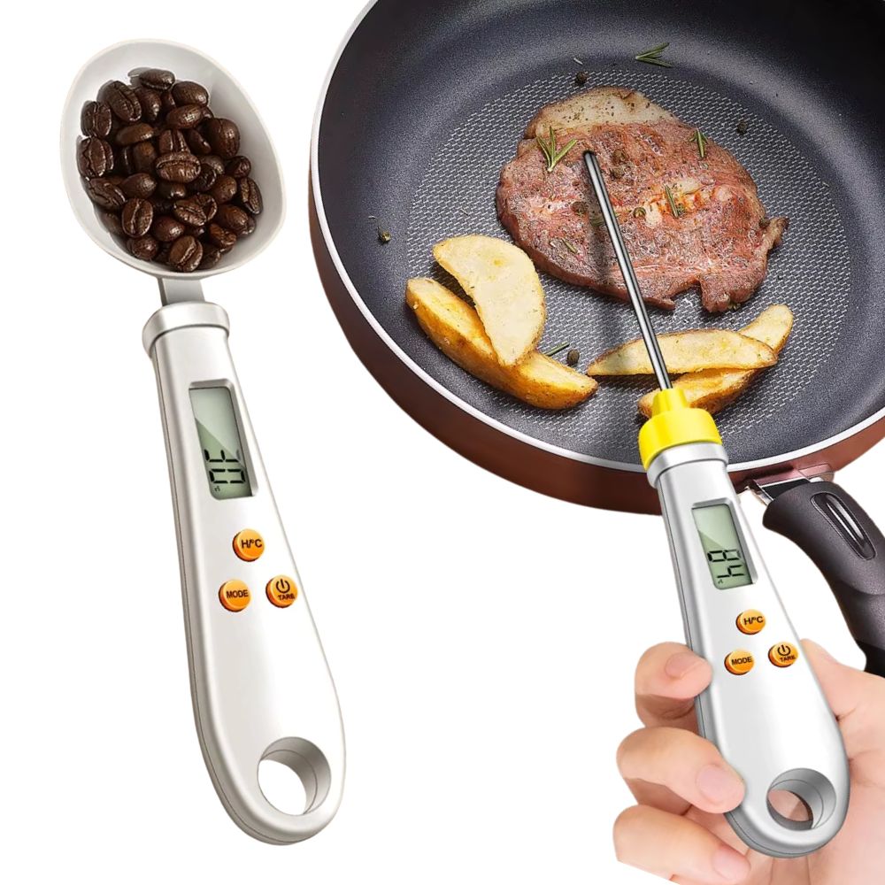 Cuillère-balance de cuisine numérique de précision 500 g avec thermomètre, blanche et noire, pour cuisiner, pâtisser et mesurer | Sansoti