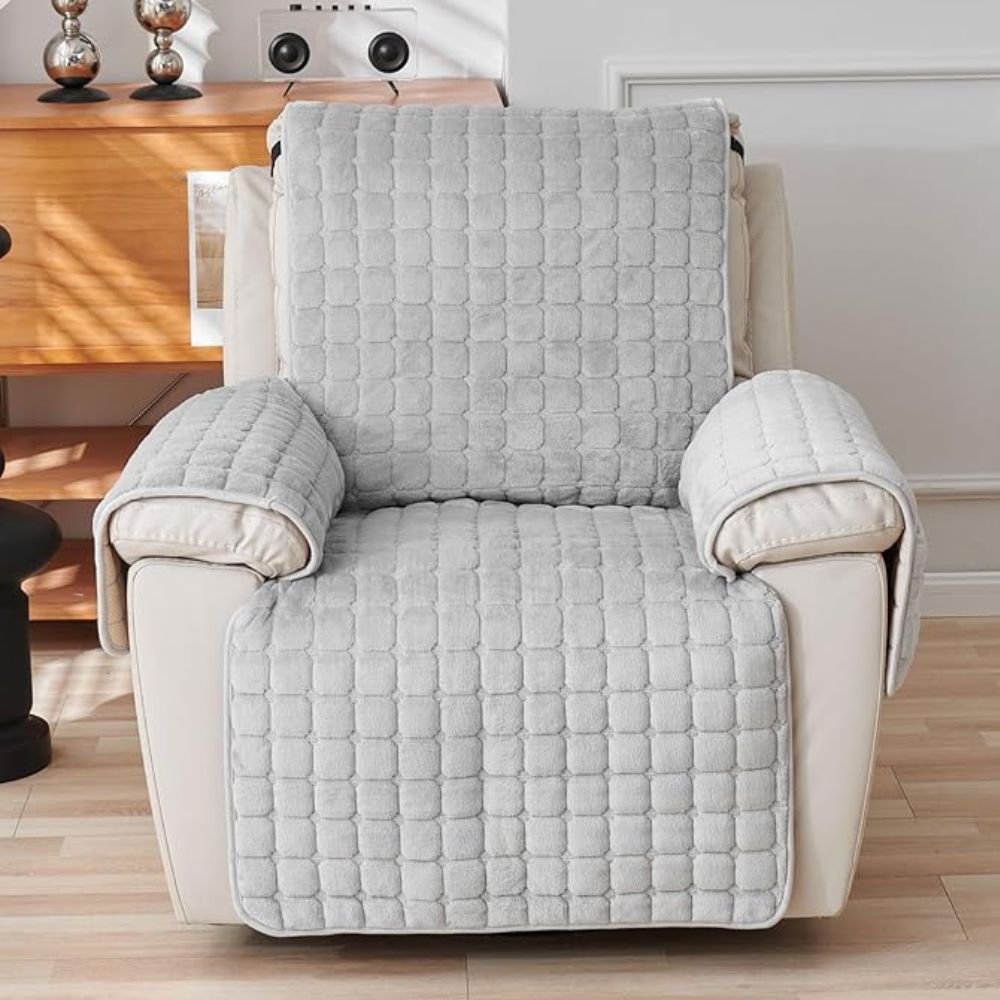 Gequilte Relaxfauteuil Hoes met Opbergzak – Microvezel Beschermhoes voor Recliner Stoel | Sansoti