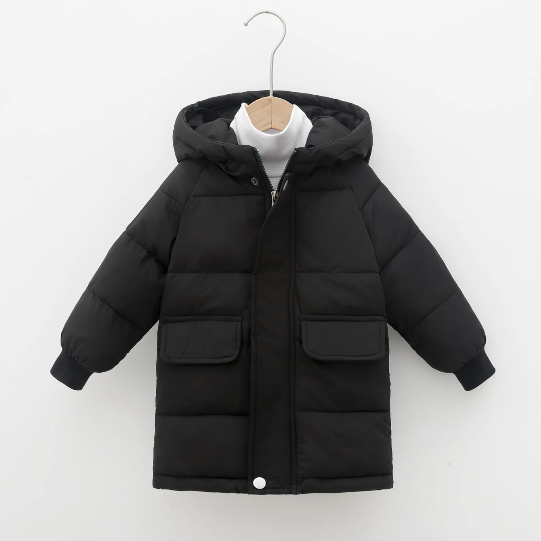 Gefütterte Winterjacke für Kinder - Lange Steppjacke mit Kapuze - Unisex-Pufferjacke 3-12 Jahre Warm | Sansoti