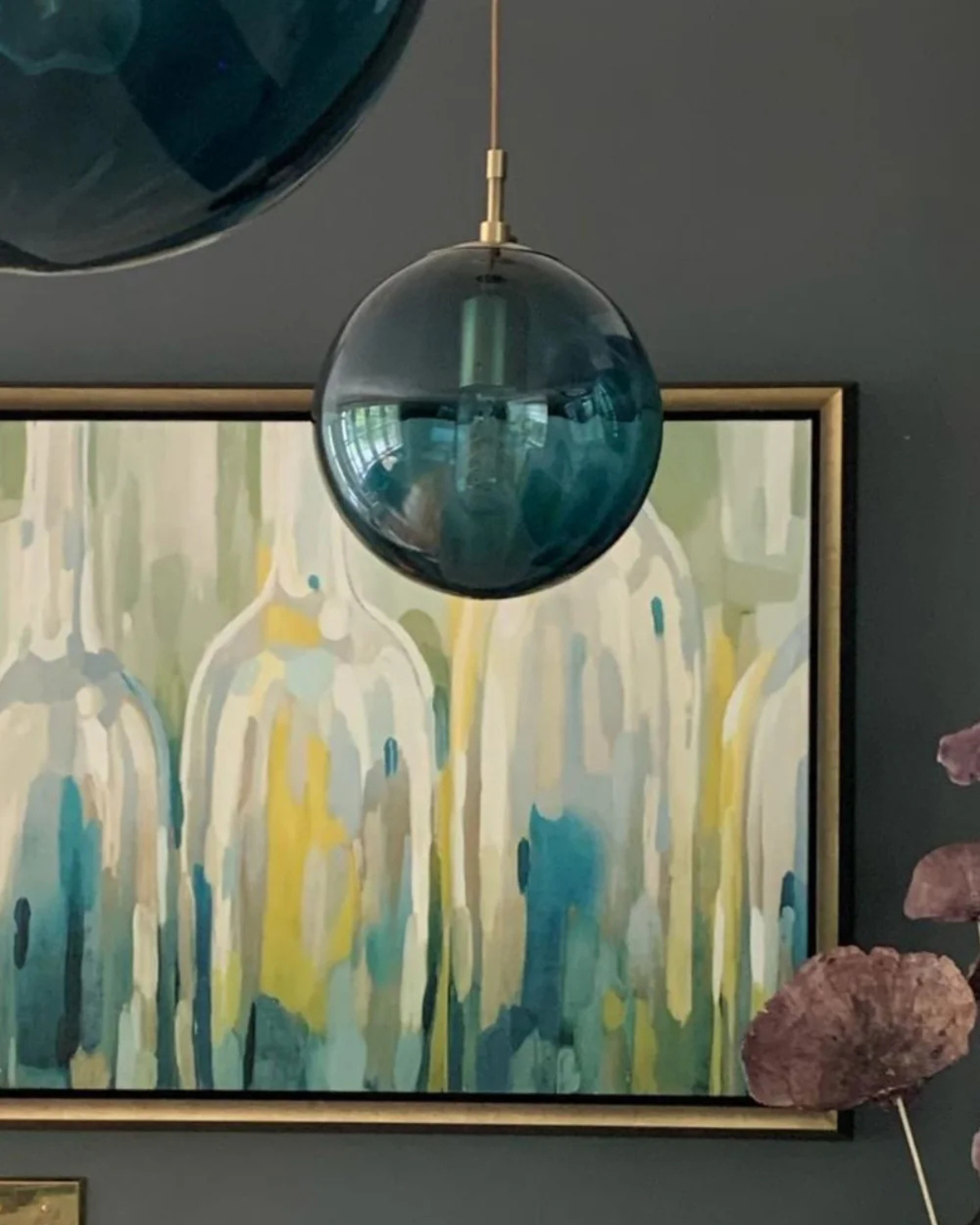 Glazen Hanglamp Bol met Structuur Grijs Bruin Rood Groen Amber Eetkamer Woonkamer | Sansoti
