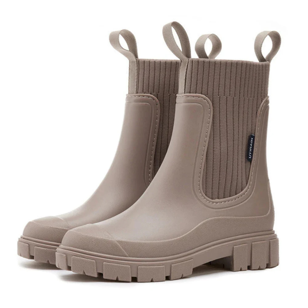 Wasserabweisende Chelsea-Regenstiefel für Damen mit rutschfester Gummisohle, zum Hineinschlüpfen, knöchelhoch, für Herbst und Winter, bequem | Sansoti
