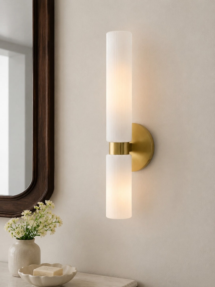Wandlamp met dubbele geribbelde glazen buizen – hedendaagse wandverlichting voor hal en entree | Sansoti