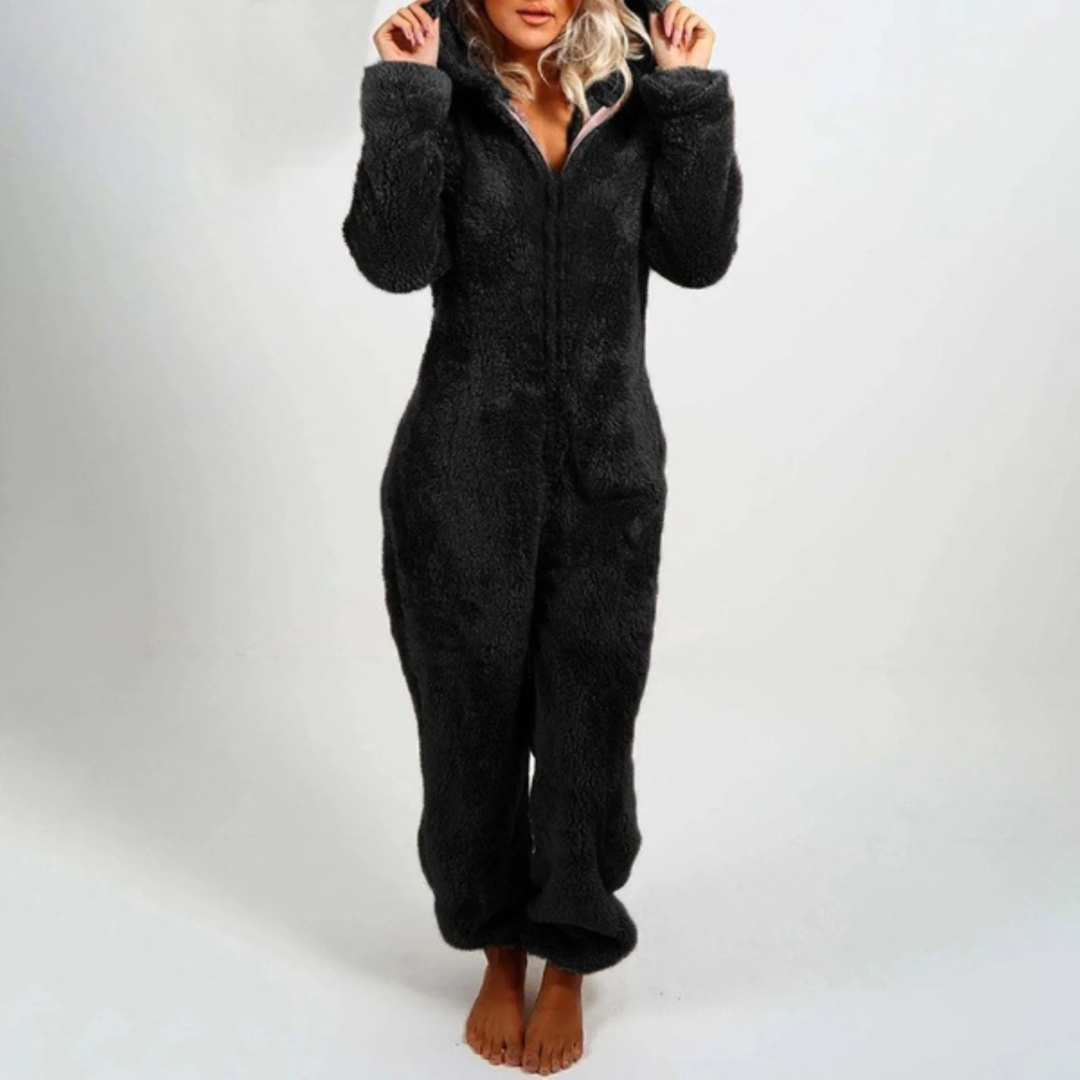 Fleece-Overall für Damen mit Reißverschluss Einteiliger Hausanzug Warme Nachtwäsche Loungewear für kalte Abende zum Entspannen zu Hause | Sansoti