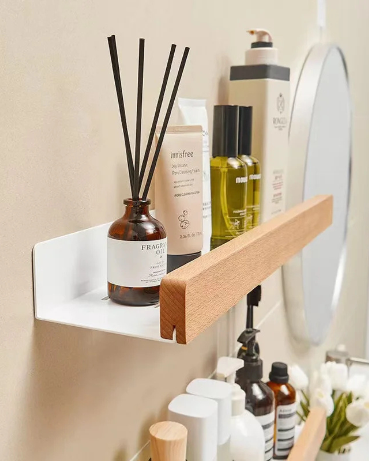 Wandplank Metaal met Houten Voorzijde 20cm 30cm 40cm Scandinavisch Design Badkamer Keuken Woonkamer Opbergen Organizer Matte Afwerking | Sansoti