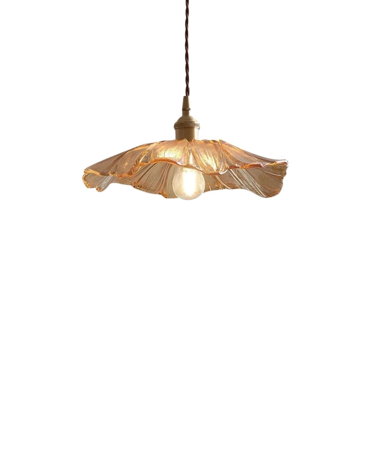 Sculpturale glazen hanglamp met messing fitting en warm licht – artistieke design plafondlamp voor eetkamer en woonkamer | Sansoti