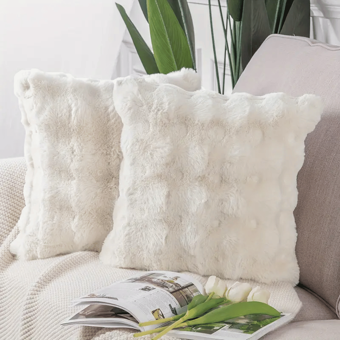 Kussenhoezen Nepbont Zacht Luxe 43x43cm Khaki Grijs Groen Wit Rits Decoratief voor Woonkamer Bank Interieur | Sansoti