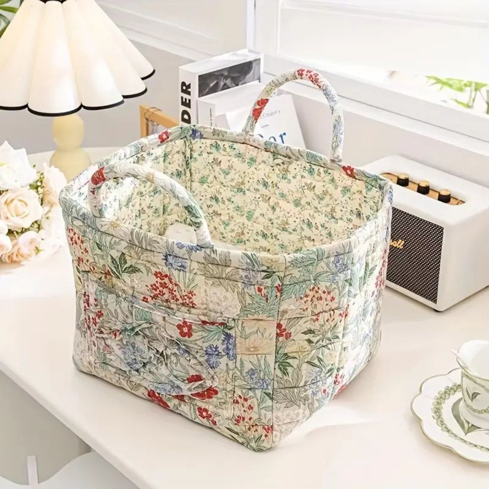 Canvas Opbergmand met Bloemenprint – Praktische Organizer voor Kleine Spullen en Schoenen | Sansoti