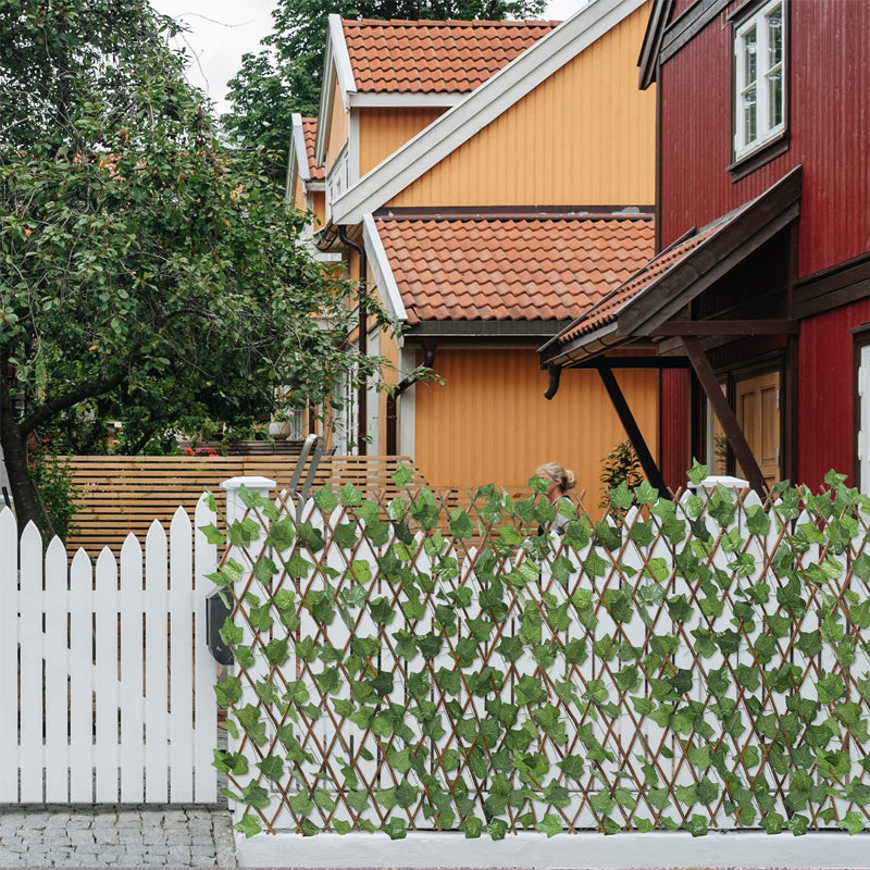 Uitschuifbaar Tuinscherm met Klimopblad 40cm Verstelbare Lengte 20-200cm Groene Privacywand voor Balkon Terras Tuin Decoratie Kunstplant Wilgenhout Frame | Sansoti