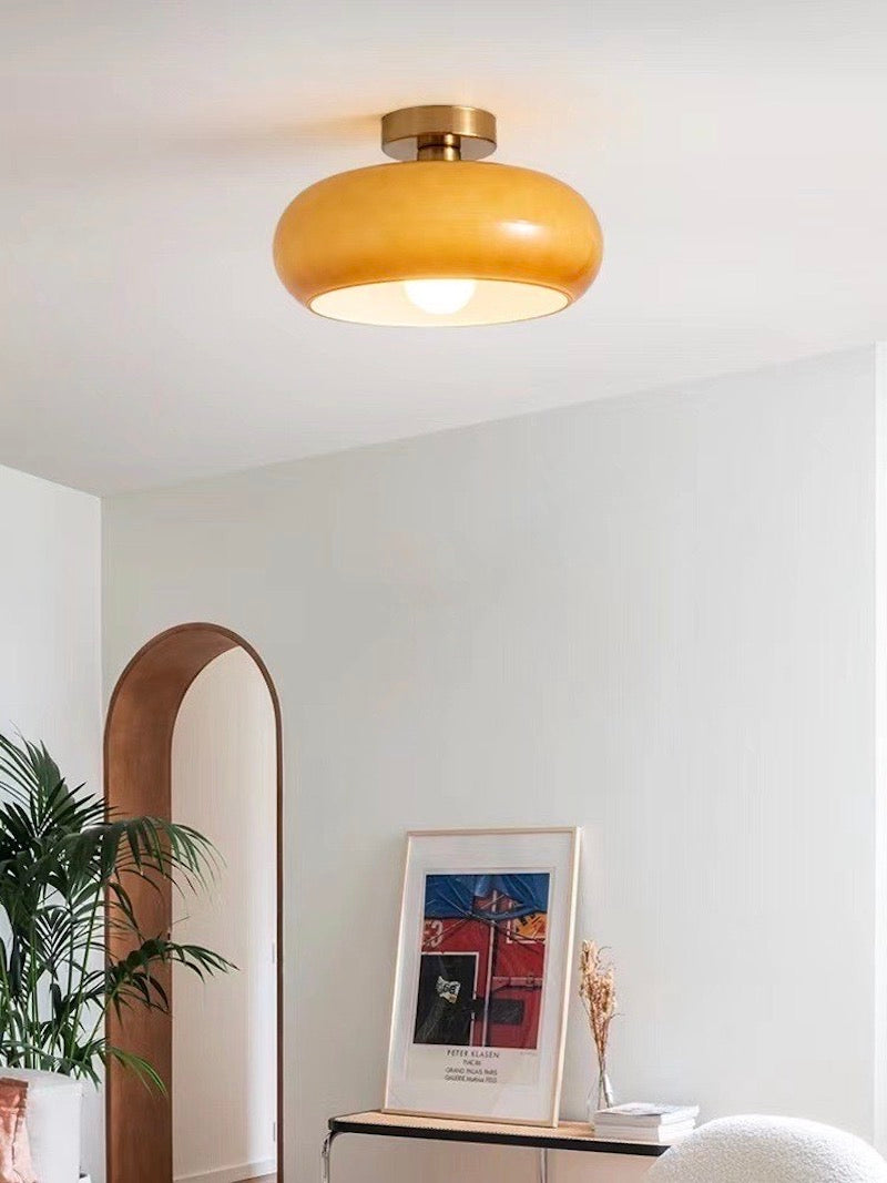 Plafondlamp Glazen Schijf Bauhaus Design Messing of Chroom Oranjegeel of Wit Glas Retro Stijlvolle Verlichting | Sansoti