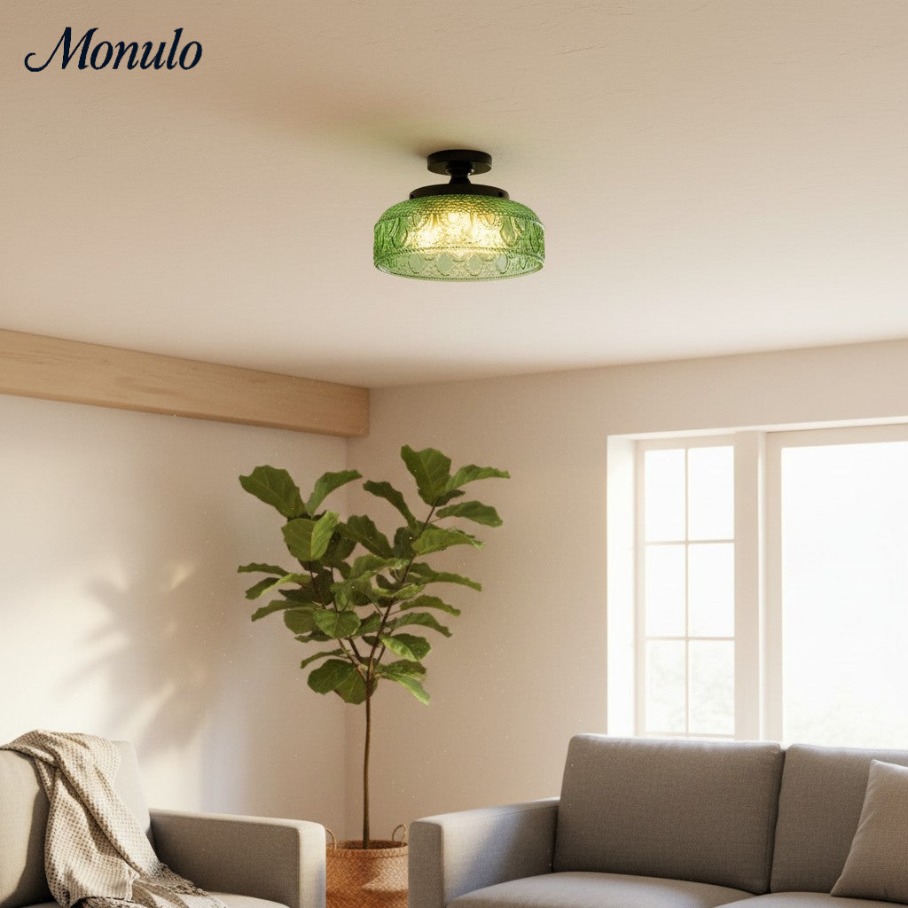 Geribbelde Glazen Plafondlamp met Metalen Armatuur – Minimalistische Verlichting voor Slaapkamer en Gang | Sansoti