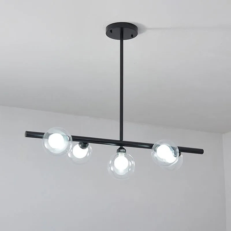 Suspension linéaire en verre bullé, 5 ou 6 points lumineux, noir et doré, salle à manger, îlot de cuisine, style nordique scandinave | Sansoti