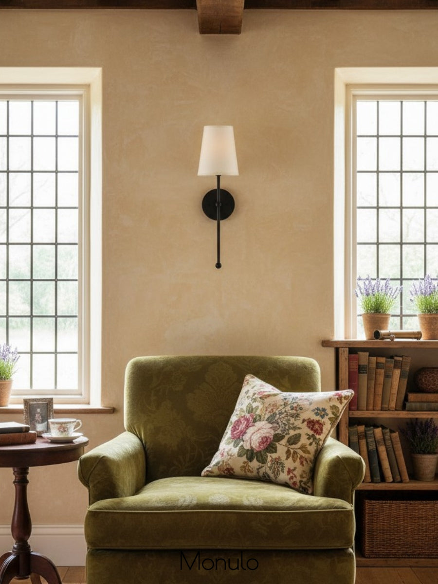 Rowan Wandlamp Messing Stoffen Kap Scandinavische Woonkamer Slaapkamer Verlichting 15x53cm | Sansoti