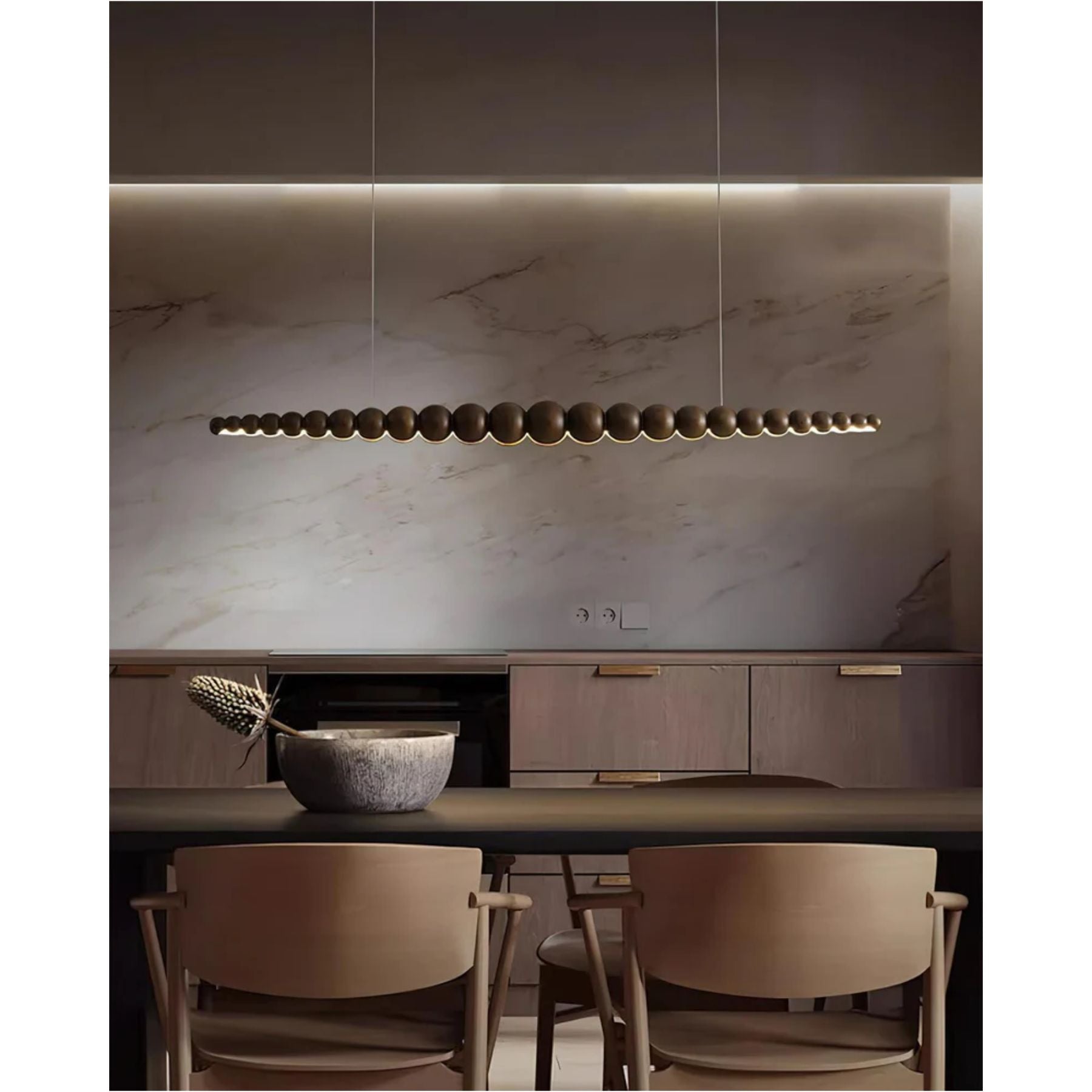 Hanglamp LED Hout Metaal Zwart Warm Wit Eettafel Kookeiland Moderne Verlichting Lineaire Hanglamp Scandinavisch Interieur | Sansoti