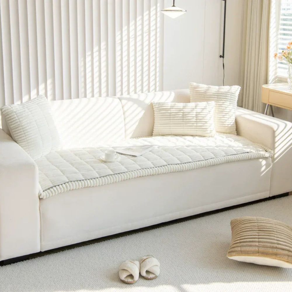Plüsch-Sofabezug aus Polyester, rutschfest und gestreift, Möbelschutz und Sitzbezug für Sofas in verschiedenen Größen, Wohnzimmer | Sansoti