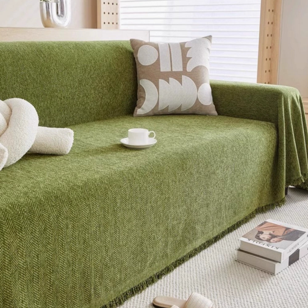 Chenille Bankhoes met Kwastjes – Stijlvolle Bescherming voor Bank en Fauteuil – Wasbaar & Waterdicht | Sansoti