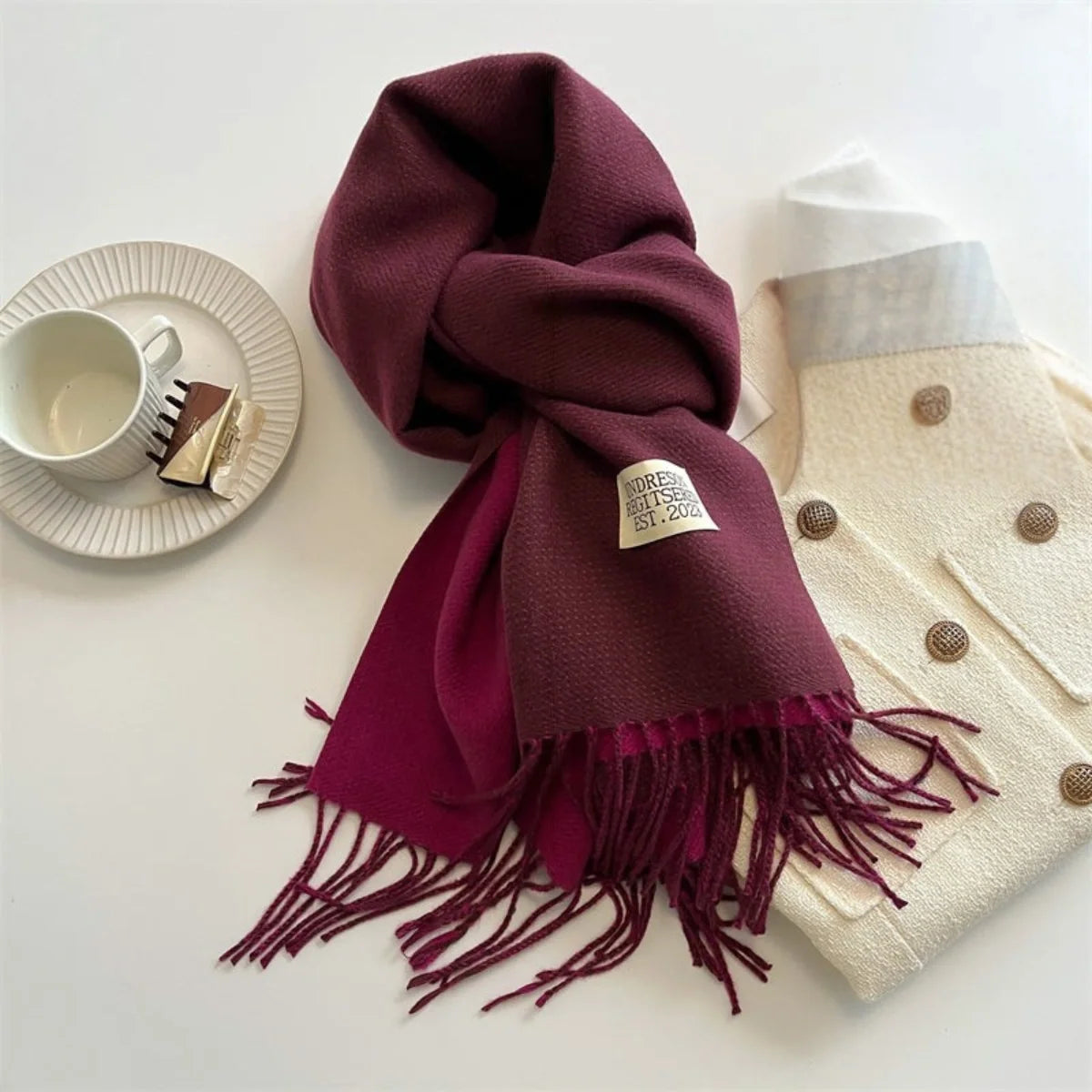 Étole réversible en laine pashmina à franges pour femme, écharpe d’hiver chaude, châle doux et élégant | Sansoti