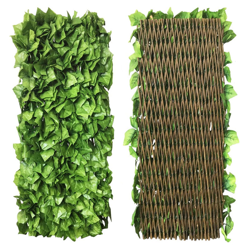 Uitschuifbaar Tuinscherm met Klimopblad 40cm Verstelbare Lengte 20-200cm Groene Privacywand voor Balkon Terras Tuin Decoratie Kunstplant Wilgenhout Frame | Sansoti