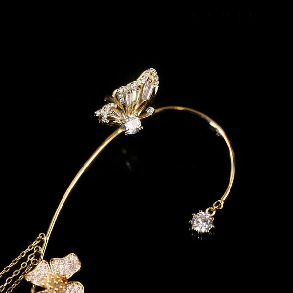 Butterfly Stud Earrings, Cubic Zirconia, Hypoallergenic, Gold-Plated, Elegant Gift Idea for Women | Sansoti