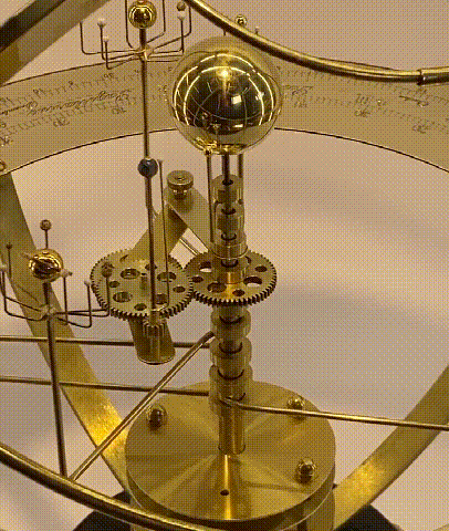 Modèle de système solaire mécanique en laiton et pierres semi-précieuses, 9 planètes, 28 lunes, base en chêne, décoratif et mobile | Sansoti
