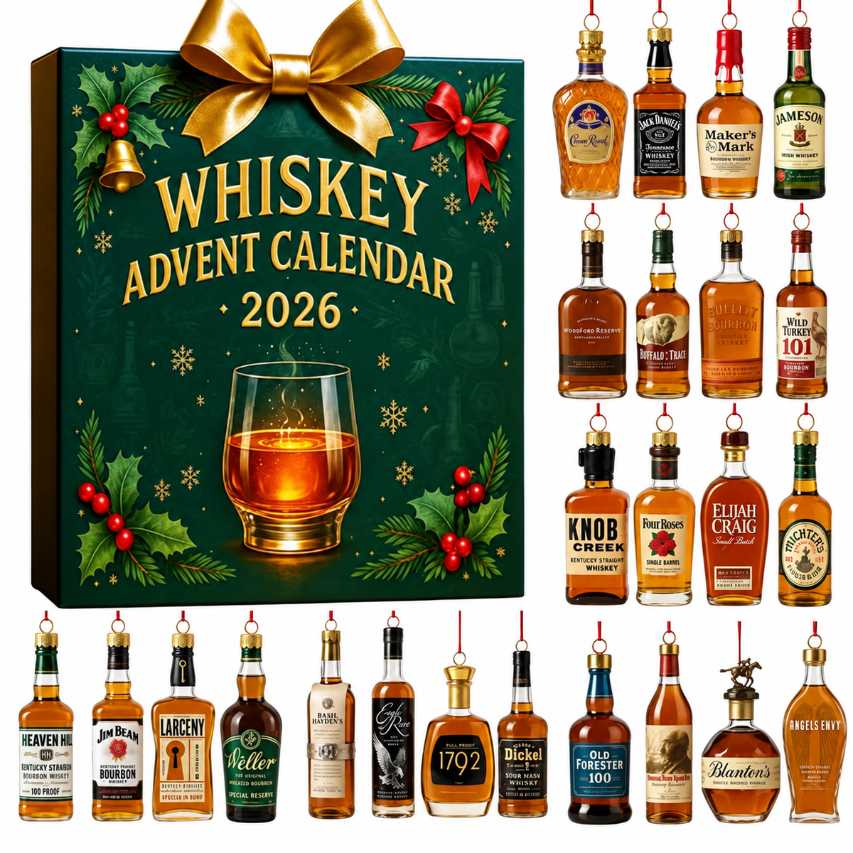 Adventskalender mit Whisky-Miniaturen, 24 Tage, festliche Weihnachtsdekoration, Sammlergeschenk für Whisky-Liebhaber | Sansoti