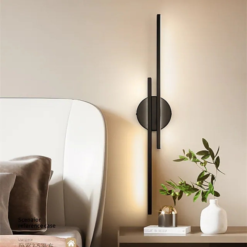 LED Wandlamp Dubbele Lijn 55cm Metaal Zwart Wit Slaapkamer Woonkamer Modern Geometrisch Design Verlichting | Sansoti