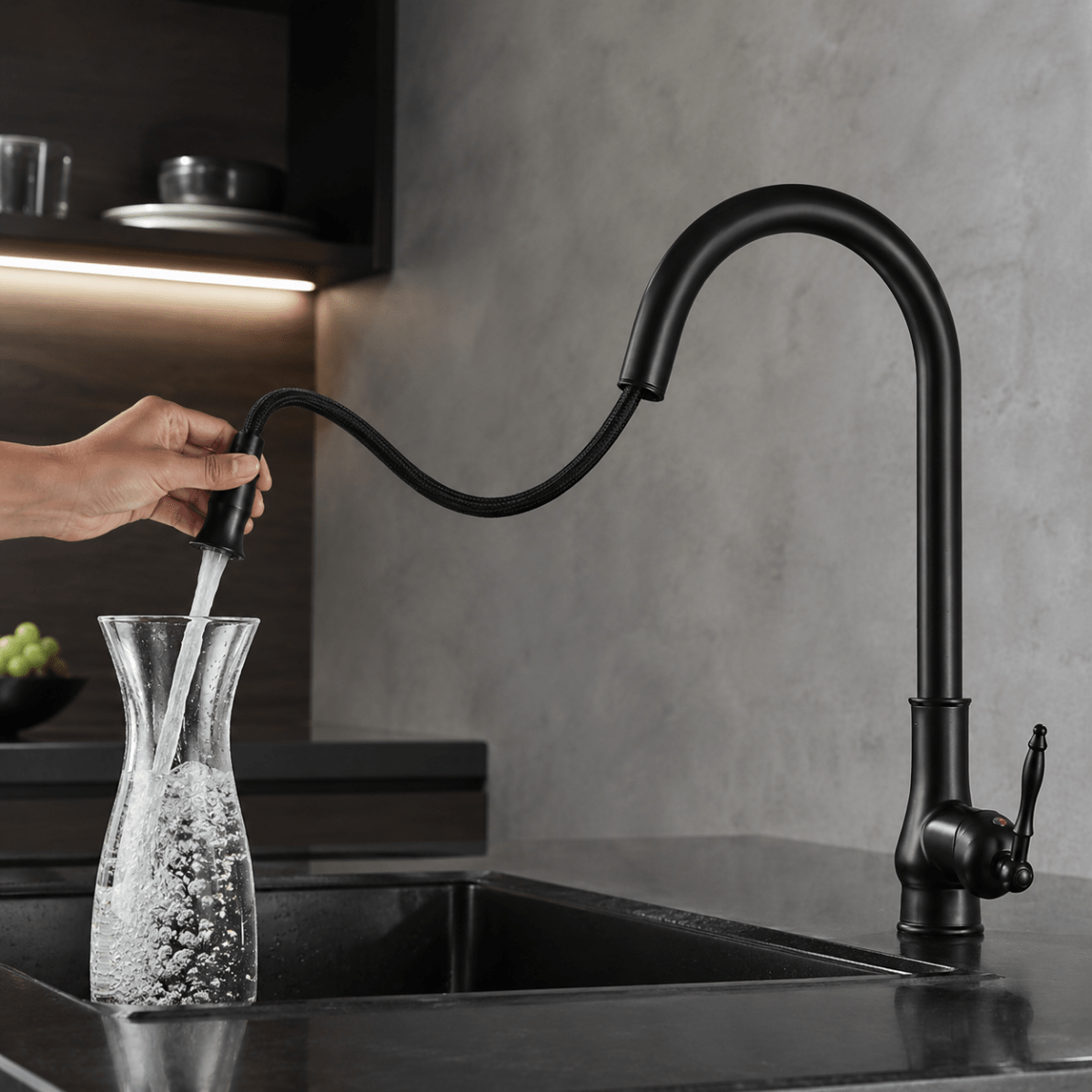 Robinet de cuisine en laiton extractible, bronze noir, avec douchette flexible pour évier et robinetterie de cuisine | Sansoti
