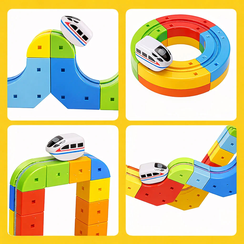3D Modulair Gemotoriseerd Treinbaanset voor Kinderen – Creatief Bouwspeelgoed met Verticale Lussen en Actie | Sansoti